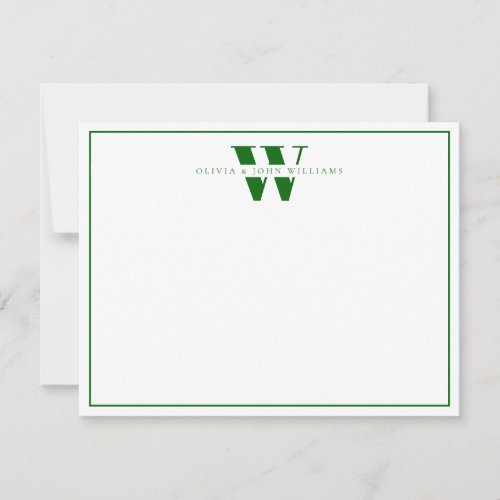 Emerald Green Modern Monogram Couple Stationery Note Card