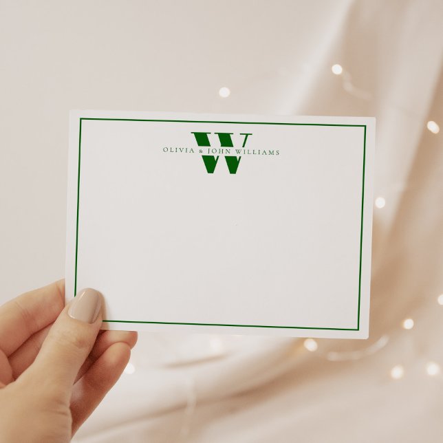 Emerald Green Modern Monogram Couple Stationery Note Card (Creator Uploaded)