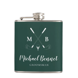 Emerald Green Modern Monogram Golf Wedding Flask