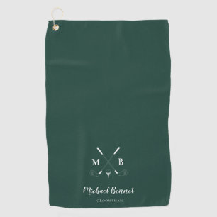 Emerald Green Modern Monogram Golf Wedding Golf Towel