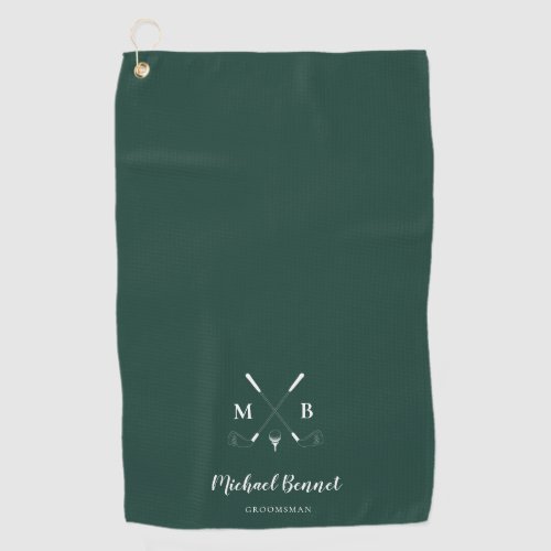 Emerald Green Modern Monogram Golf Wedding Golf Towel