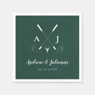 Emerald Green Modern Monogram Golf Wedding Napkins