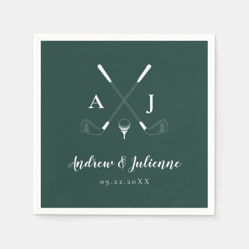 Emerald Green Modern Monogram Golf Wedding Napkins