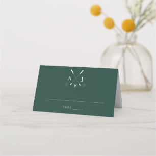Emerald Green Modern Monogram Golf Wedding Place Card