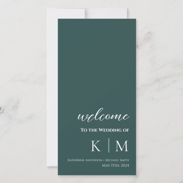 Emerald Green-Modern- Monogram-Wedding Program- (Front)