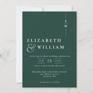 Emerald Green Modern Monogram Wedding QR Code Invitation