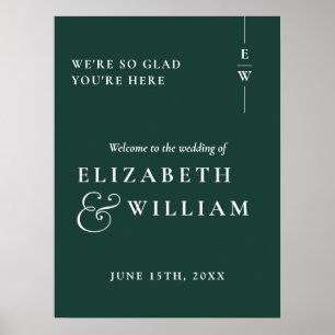 Emerald Green Modern Monogram Wedding Welcome Sign