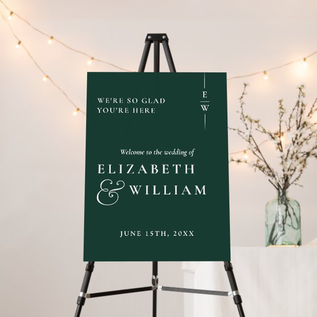 Emerald Green Modern Monogram Wedding Welcome Sign (In Situ (Stand))