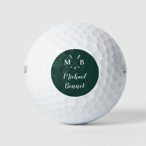 Emerald green modern monogrammed golf wedding  golf balls