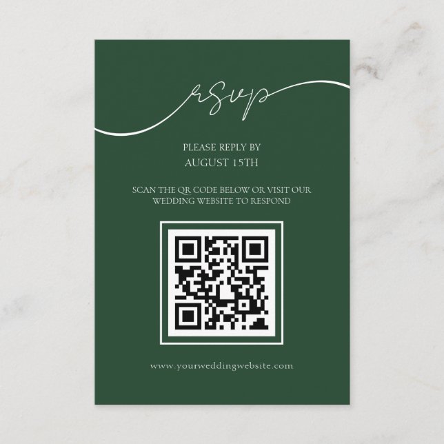 Emerald Green Modern QR Code Wedding RSVP Card (Front)