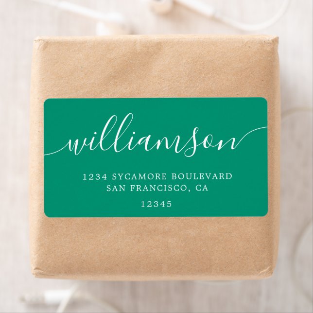 Emerald Green Modern Script Family Return Address Label (Insitu)