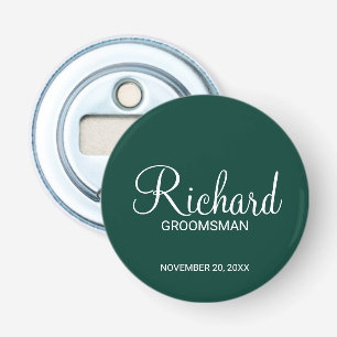 Emerald Green Modern Script Personalized Groomsman Bottle Opener