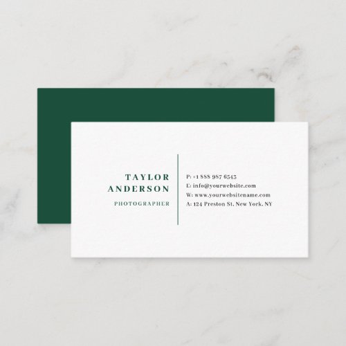 Emerald Green Modern Serif Typography Minimalist Business Card