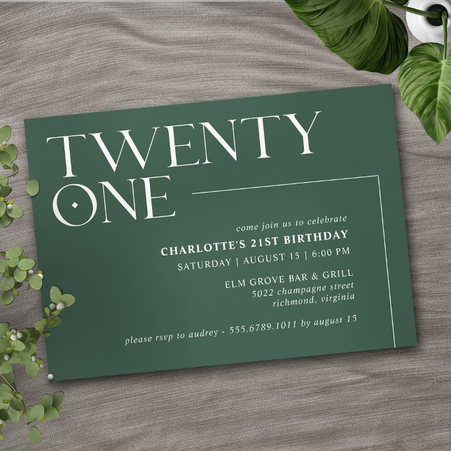 Emerald Green | Modern Simple 21st Birthday Party Invitation (Creator Uploaded)