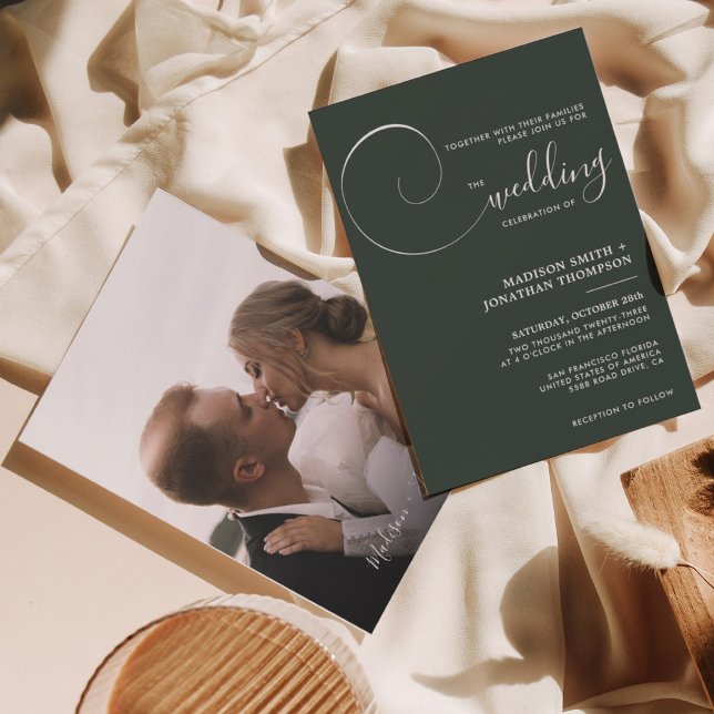 Emerald Green Modern Simple Script Wedding Invitation (Creator Uploaded)