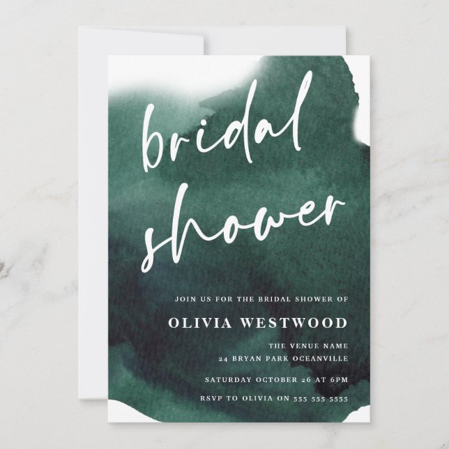Emerald Green Modern Watercolor Bridal Shower Invitation (Front)
