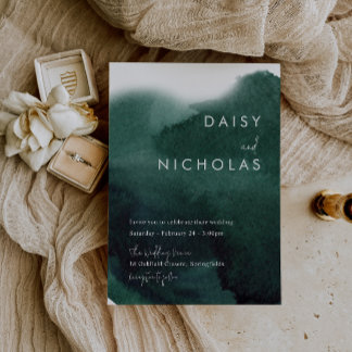Emerald Green Modern Watercolor Wedding Invitation