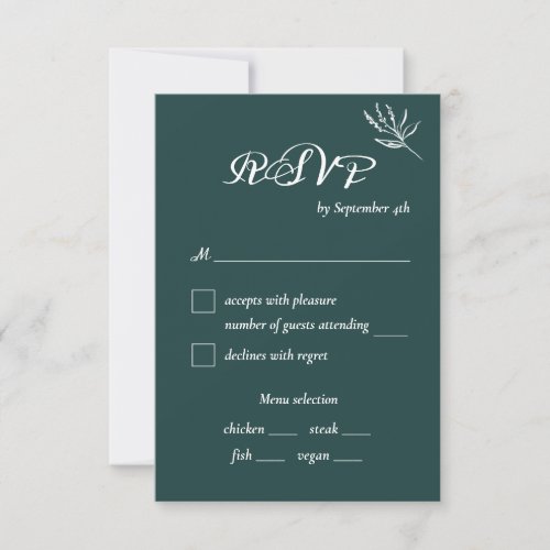 Emerald Green Modern Wedding Meal Choice RSVP Card