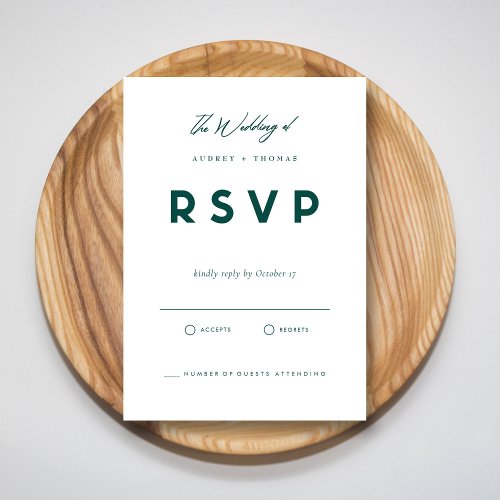 Emerald Green Modern Wedding  Minimalist Elegance RSVP Card