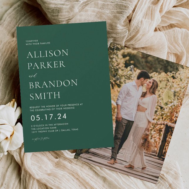 Emerald Green Modern Wedding Photo Invitations (Creator Uploaded)