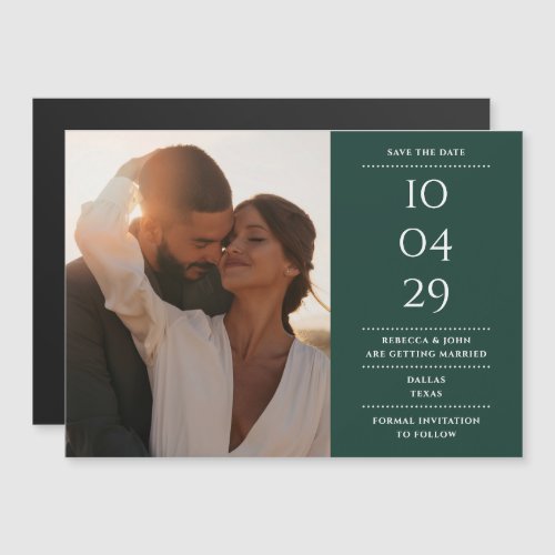 Emerald Green Modern Wedding Photo Save The Date Magnetic Invitation