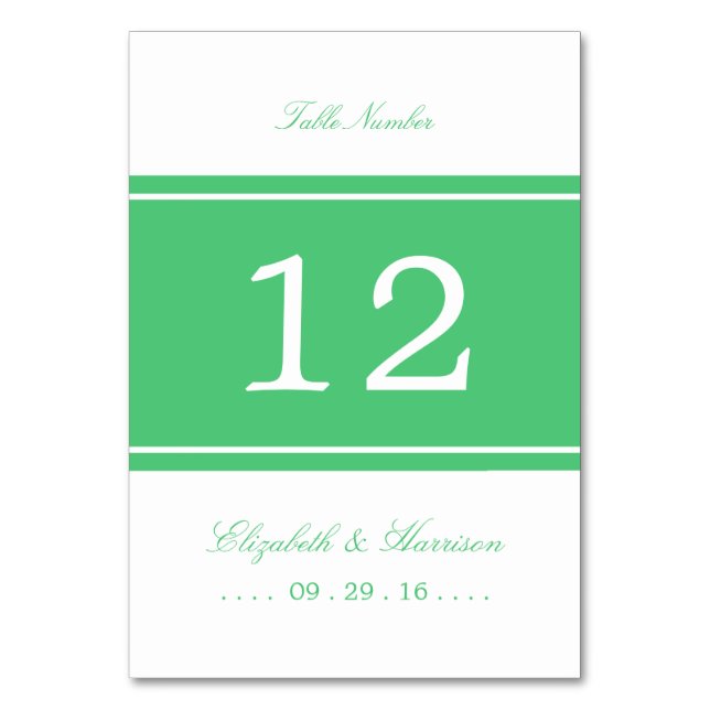 Emerald Green Modern Wedding Table No. Number (Front)