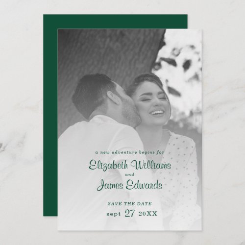 Emerald Green Monochrome Photo Save The Date