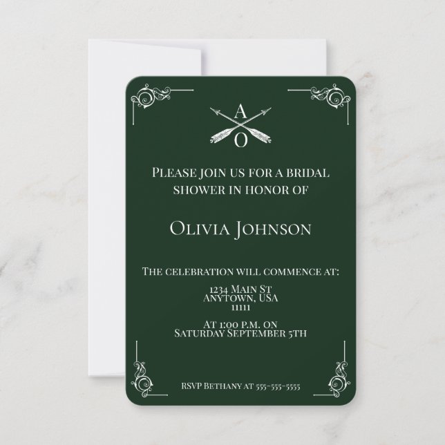 Emerald Green Monogram and Arrows Bridal Shower Invitation (Front)
