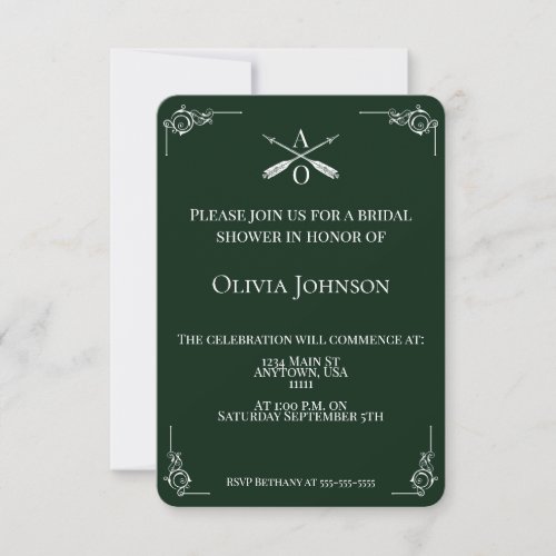 Emerald Green Monogram and Arrows Bridal Shower Invitation