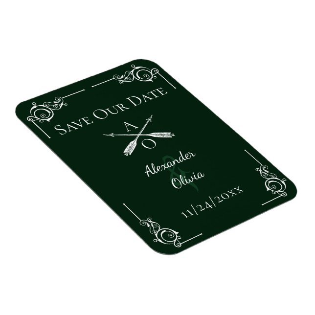 Emerald Green Monogram and Arrows Save the Date Magnet (Right Side)