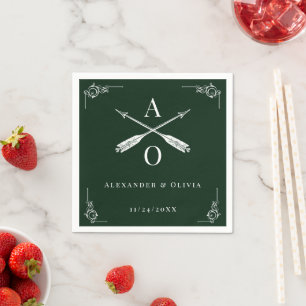Emerald Green Monogram and Arrows Wedding Napkins