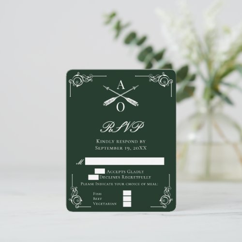 Emerald Green Monogram and Arrows Wedding RSVP