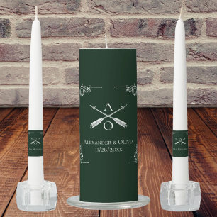 Emerald Green Monogram and Arrows Wedding Unity Candle Set