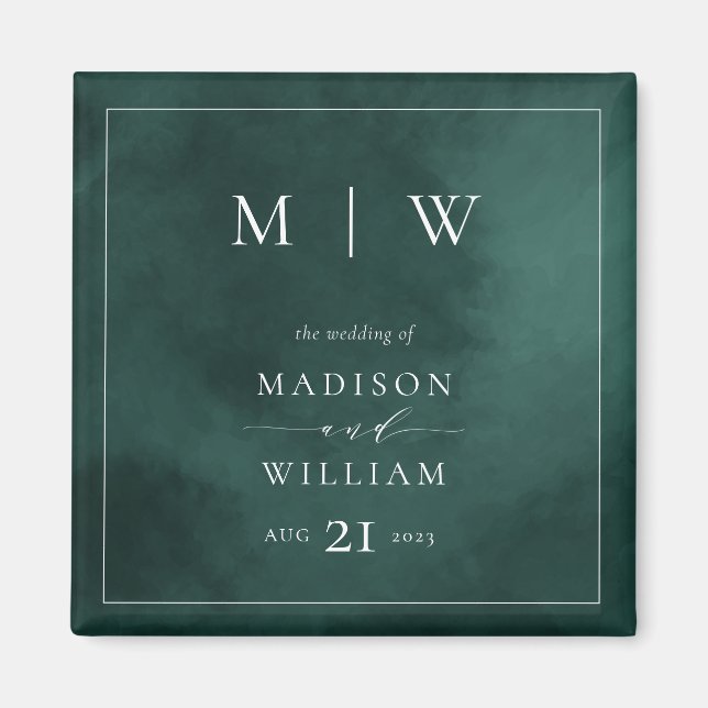 Emerald Green Monogram & Border Wedding Magnet (Front)