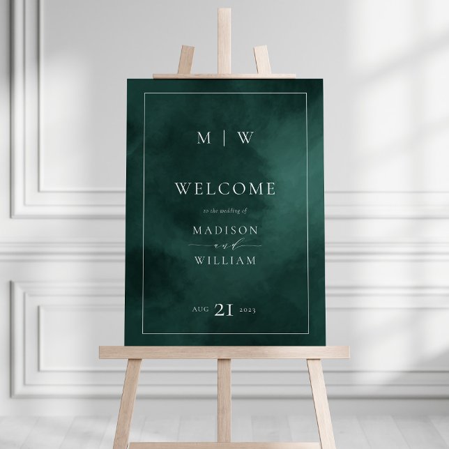 Emerald Green Monogram & Border Wedding Sign (Creator Uploaded)