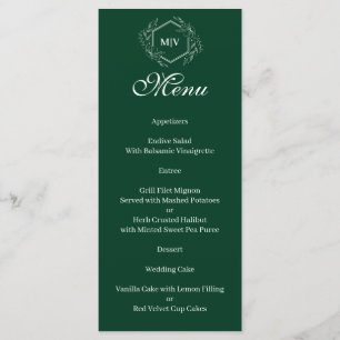 Emerald Green Monogram Crest Menu