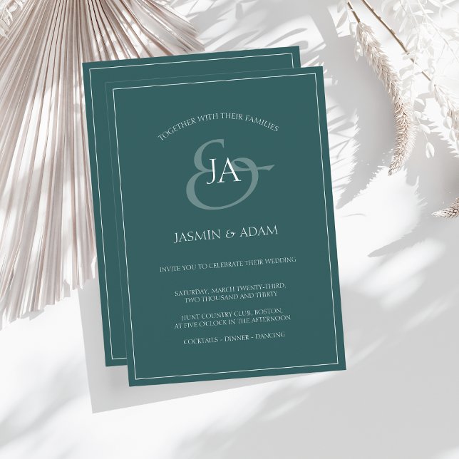 Emerald Green Monogram Elegant Minimal Wedding Holiday Card (Creator Uploaded)
