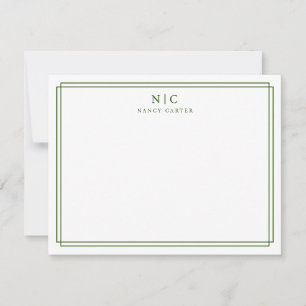 Emerald Green Monogram Geometric Border Note Card