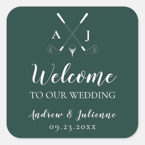 Emerald Green Monogram Golf Wedding Welcome Bag Square Sticker