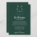 Emerald Green Monogram Golf Wedding Welcome Note Invitation<br><div class="desc">Emerald green modern monogrammed golf wedding XXXX. For a cohesive look, *** See Matching Items: https://www.zazzle.com/collections/emerald_green_golf_wedding-119601555915594349*** PERSONALIZE THIS ITEM (1) For further customization, please click the "customize further" link and use our design tool to modify this template. You can change the background color too! (2) Contact me if you’d like...</div>