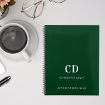 Emerald green monogram initials 2024 planner<br><div class="desc">Emerald green background and white text. Personalize and add your monogram initials,  name and a title year.</div>