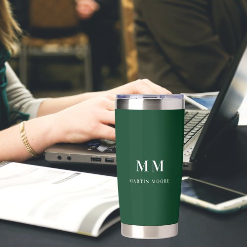 Emerald green monogram initials name insulated tumbler