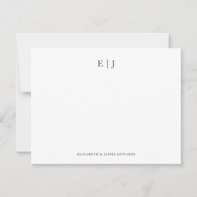 Emerald Green Monogram Initials Personalized Note Card (Front)