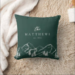Emerald Green Monogram Mountains Winter Family Throw Pillow<br><div class="desc">Emerald Green Monogram Mountains Winter Family Throw Pillow</div>