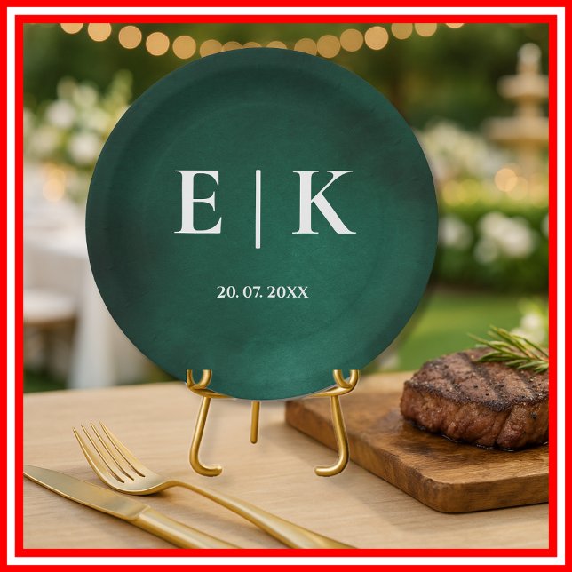 Emerald Green | Monogram Paper Plates (Creator Uploaded)