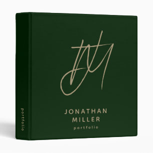 Emerald Green Monogram Portfolio Modern Minimalist 3 Ring Binder