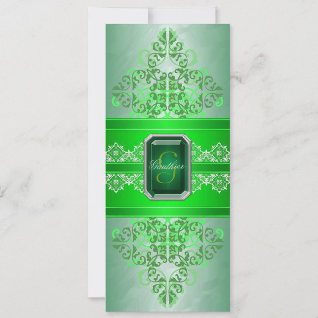 Emerald Green Monogram Ribbon Wedding Invitation (Front)