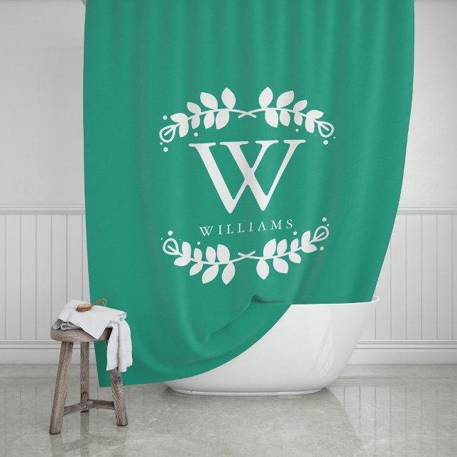 Emerald Green Monogram Shower Curtain (Creator Uploaded)
