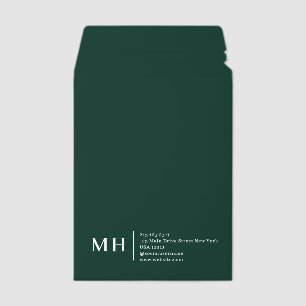 Emerald Green Monogram Trendy Elegant Modern Envelope Mailers