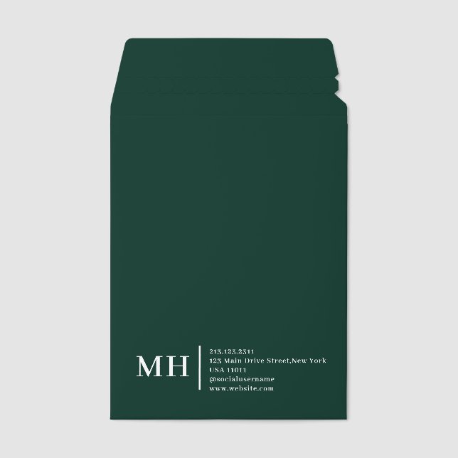 Emerald Green Monogram Trendy Elegant Modern Envelope Mailers (Front)